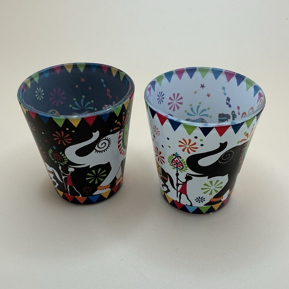 Bombay Store, 2 Tribal‎ Theme Shot Glasses, Elephant-Horse-Camel